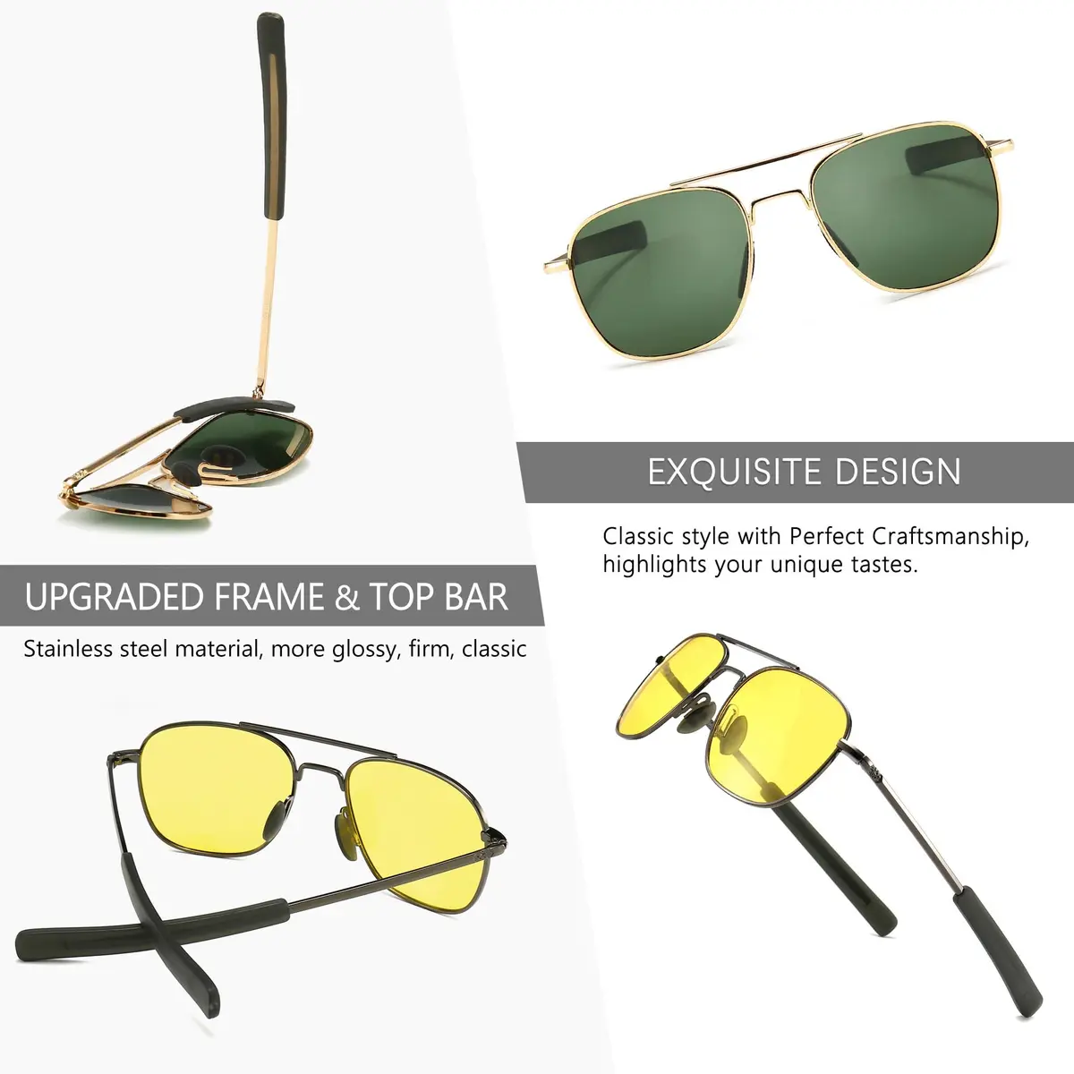 SUNGAIT Men's Military Style Polarized Pilot Aviator Sunglasses with Bayonet Temples | HD Polarized Lens - view 3