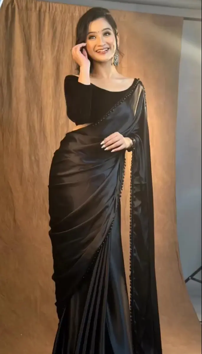 SATAZ Women's Ready to Wear Satin Silk Saree with Designer Lace - Black, 5.5m (18 ft) | Pre-Pleated for Instant Style - view 2