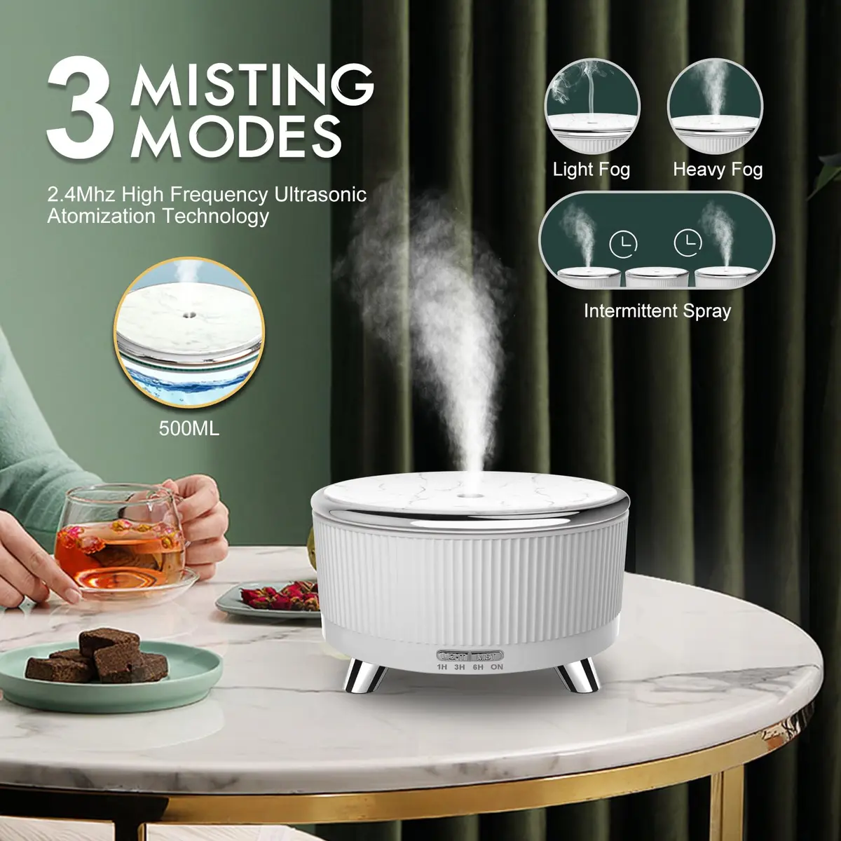 Jpord Large Room Aromatherapy Diffuser with Remote Control & 500ml Tank | 7 Colors, 3 Mist Modes, Up to 15 Hrs Mist - view 2
