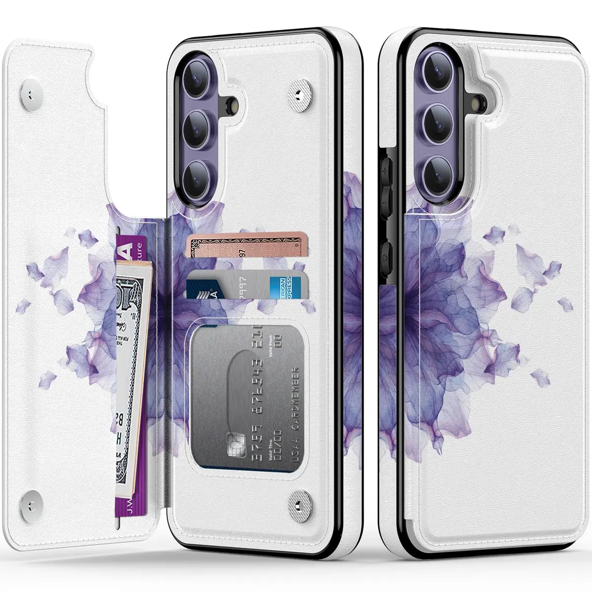 LETO Samsung Galaxy S24 Wallet Case, Flip Folio Leather Kickstand | Floral Design & Card Slots - main product image