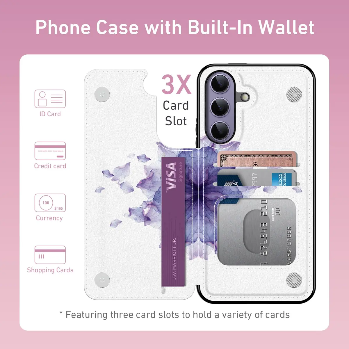 LETO Samsung Galaxy S24 Wallet Case, Flip Folio Leather Kickstand | Floral Design & Card Slots - view 2