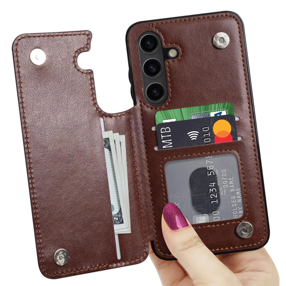 LETO Samsung Galaxy S24 Wallet Case, Flip Folio Leather Kickstand | Floral Design & Card Slots - view 2