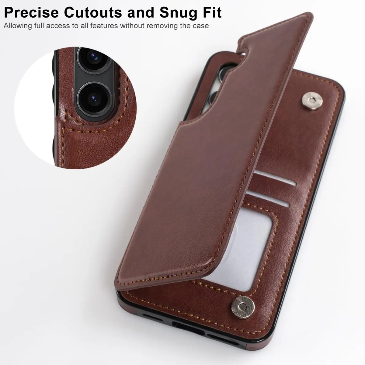 LETO Samsung Galaxy S24 Wallet Case, Flip Folio Leather Kickstand | Floral Design & Card Slots - view 3