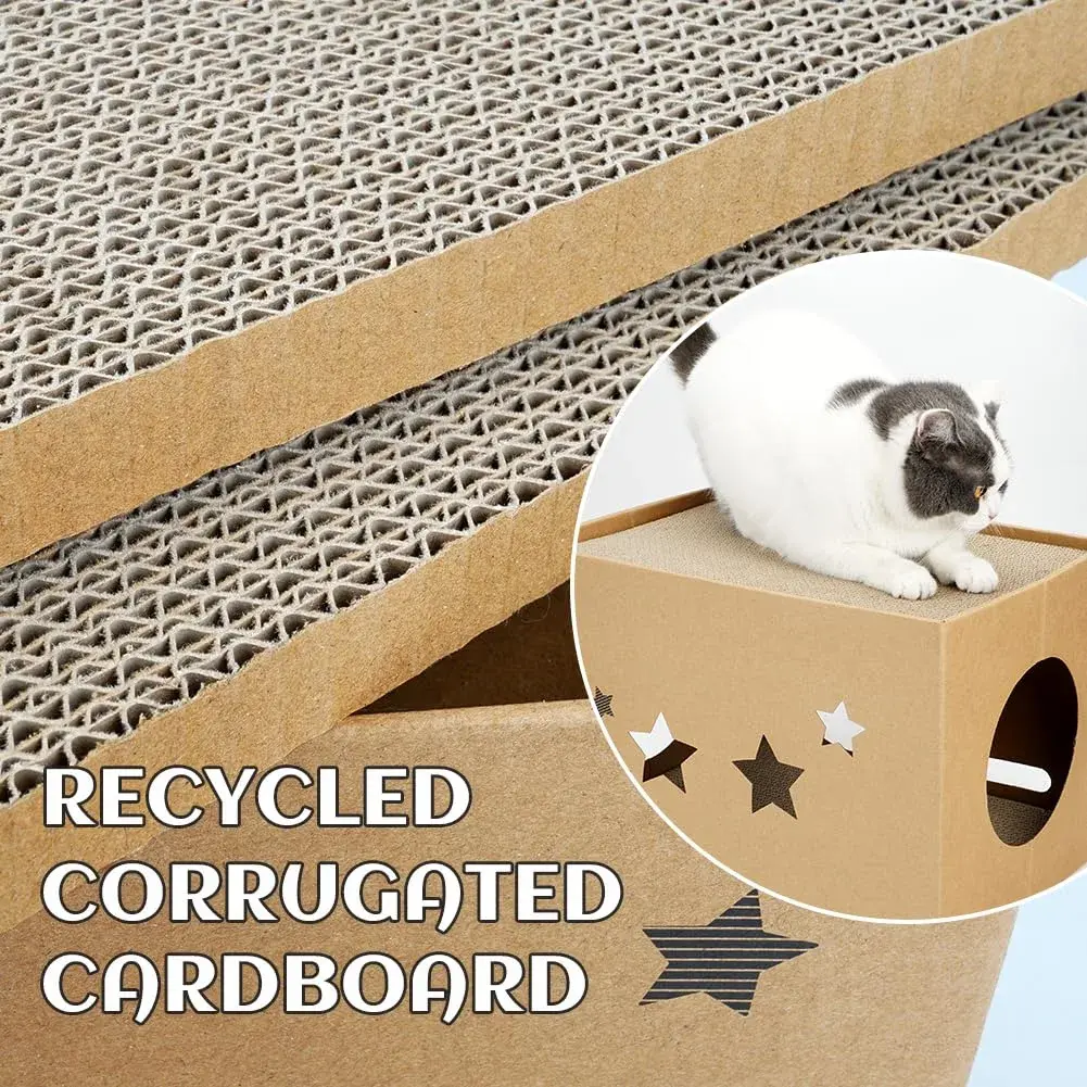ARGOPET Cat Cardboard House with 2 Scratching Pads, 104cm x 61cm x 61cm (41"L x 24"W x 24"H) | Detachable Star Pattern Lounge - view 3