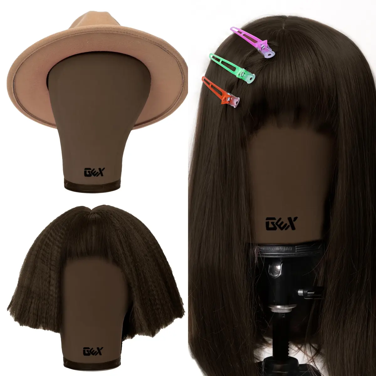 GEXWORLDWIDE GEX 20"-24" Canvas Cork Wig Block Mannequin Head for Wig Making Drying Styling Display with Table C Clamp Stand Holder Dark Brown 24" | Stable Design - view 3