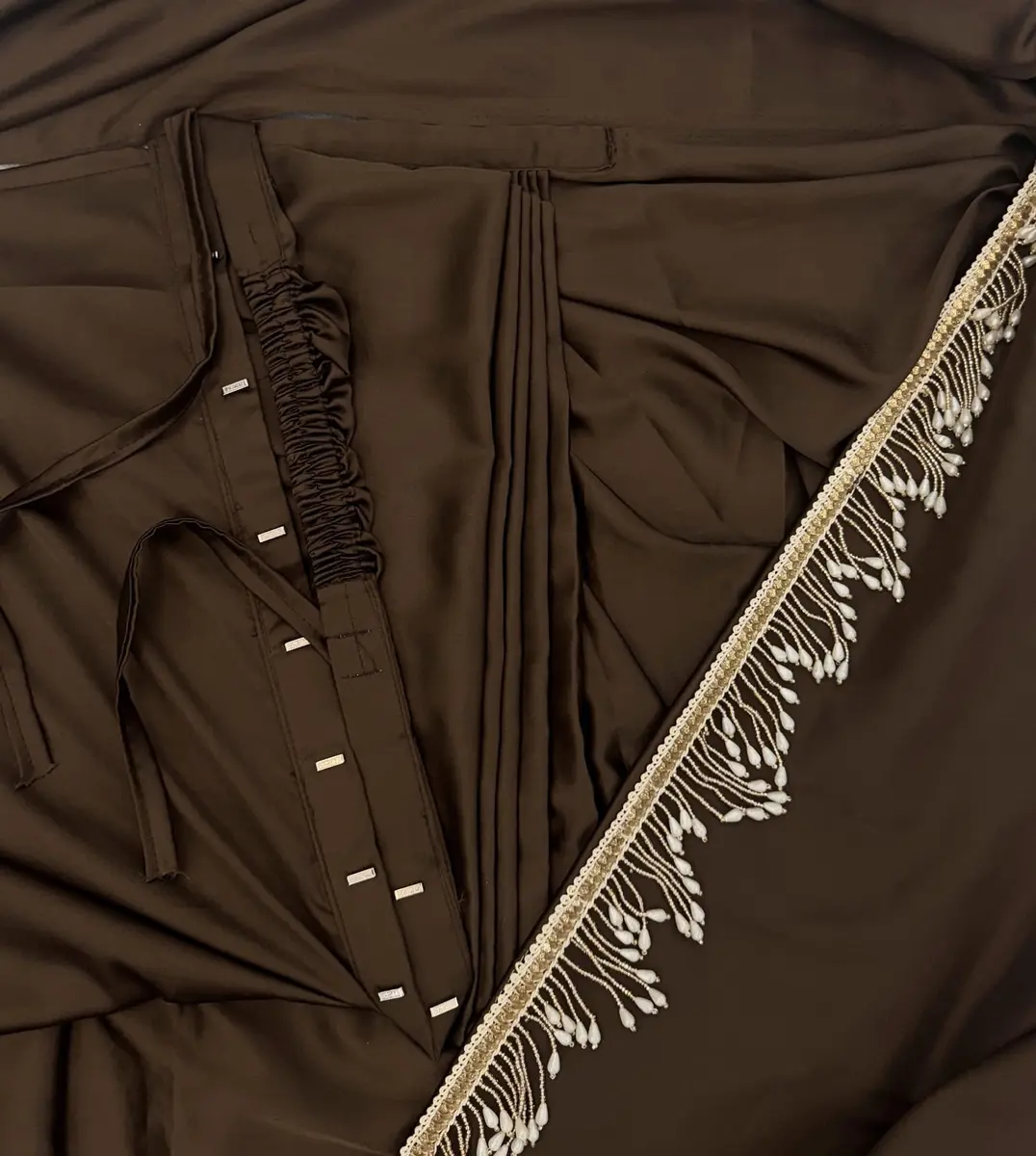 SHOPAZ Women's Ready to Wear Coffee Satin Silk Saree 5.5m | Unstitched Blouse, Ready Pleats, Comfortable Fit - view 5