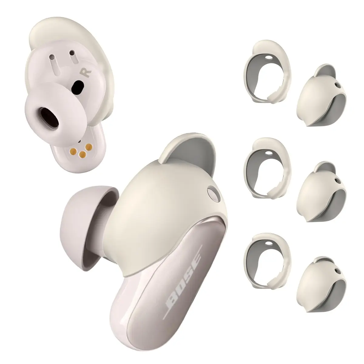 WOFRO White Headphone Earpad | Anti-Slip Silicone Ear Tips for Bose QC Earbuds II & Ultra (3 Pairs, S/M/L) - main product image
