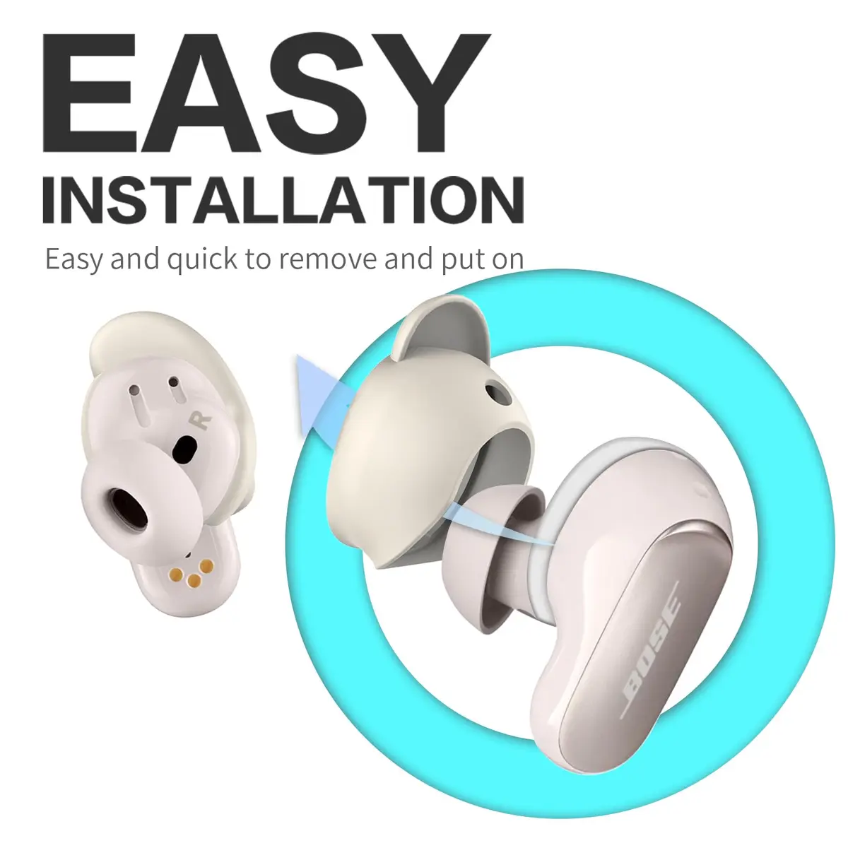 WOFRO White Headphone Earpad | Anti-Slip Silicone Ear Tips for Bose QC Earbuds II & Ultra (3 Pairs, S/M/L) - view 5
