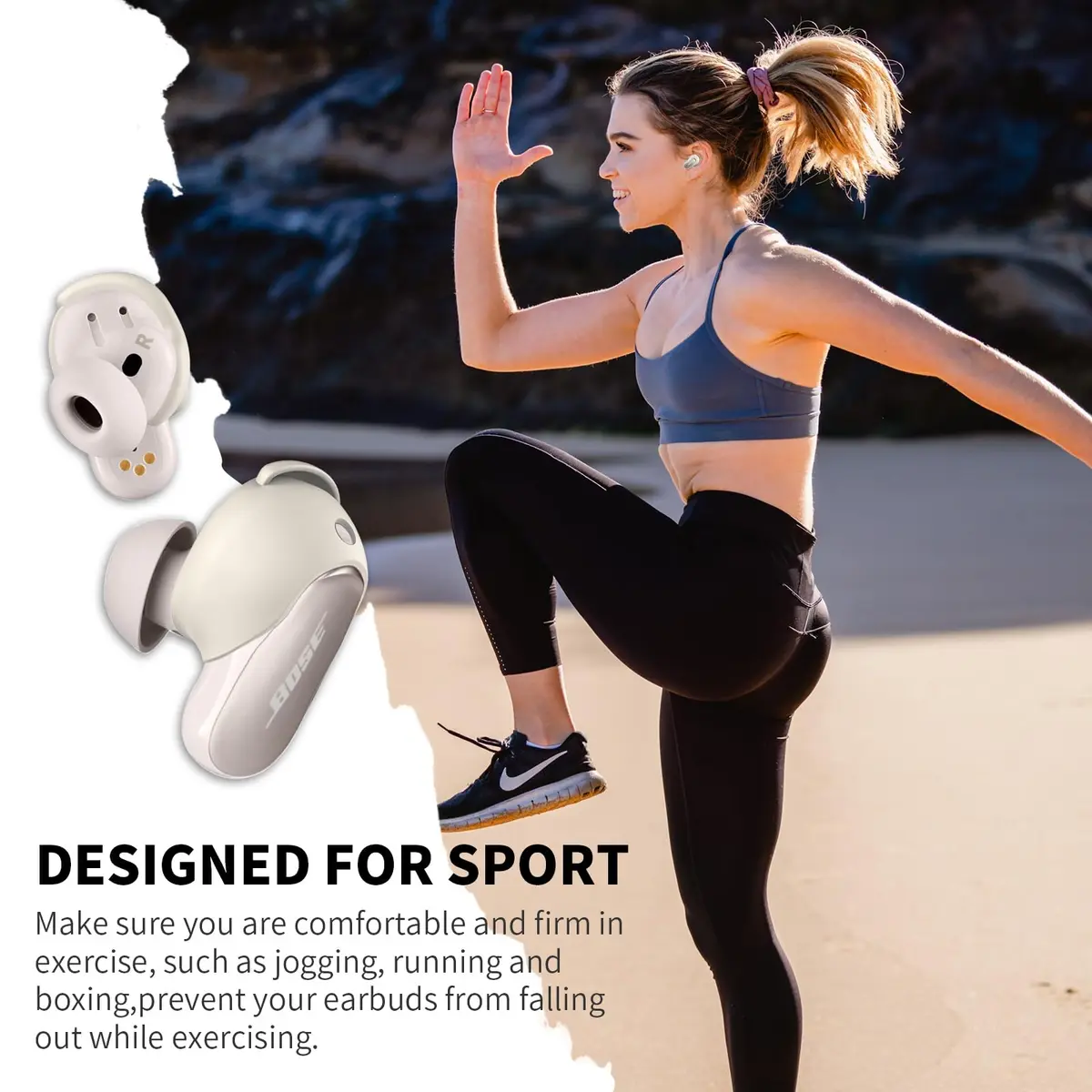 WOFRO White Headphone Earpad | Anti-Slip Silicone Ear Tips for Bose QC Earbuds II & Ultra (3 Pairs, S/M/L) - view 2