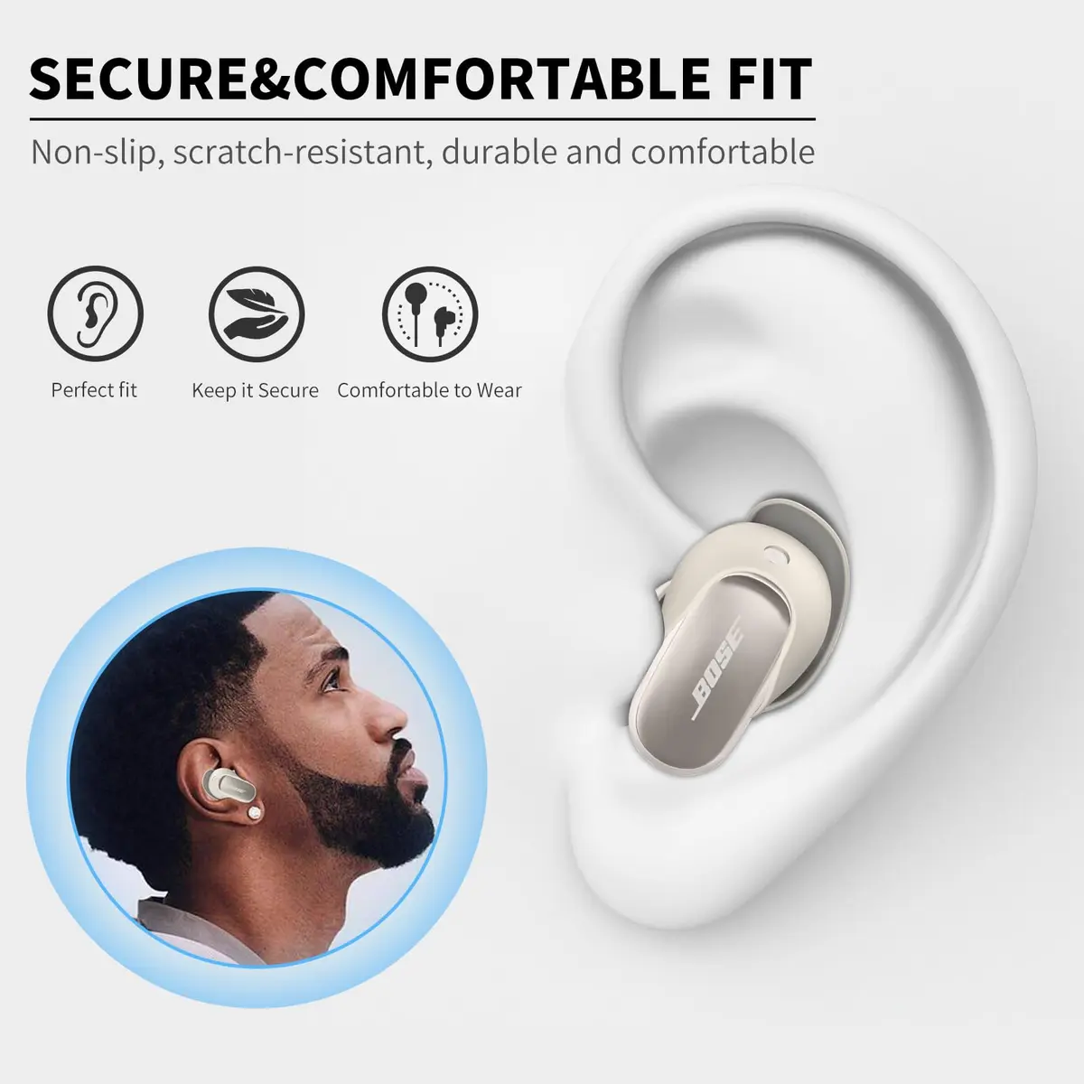 WOFRO White Headphone Earpad | Anti-Slip Silicone Ear Tips for Bose QC Earbuds II & Ultra (3 Pairs, S/M/L) - view 3