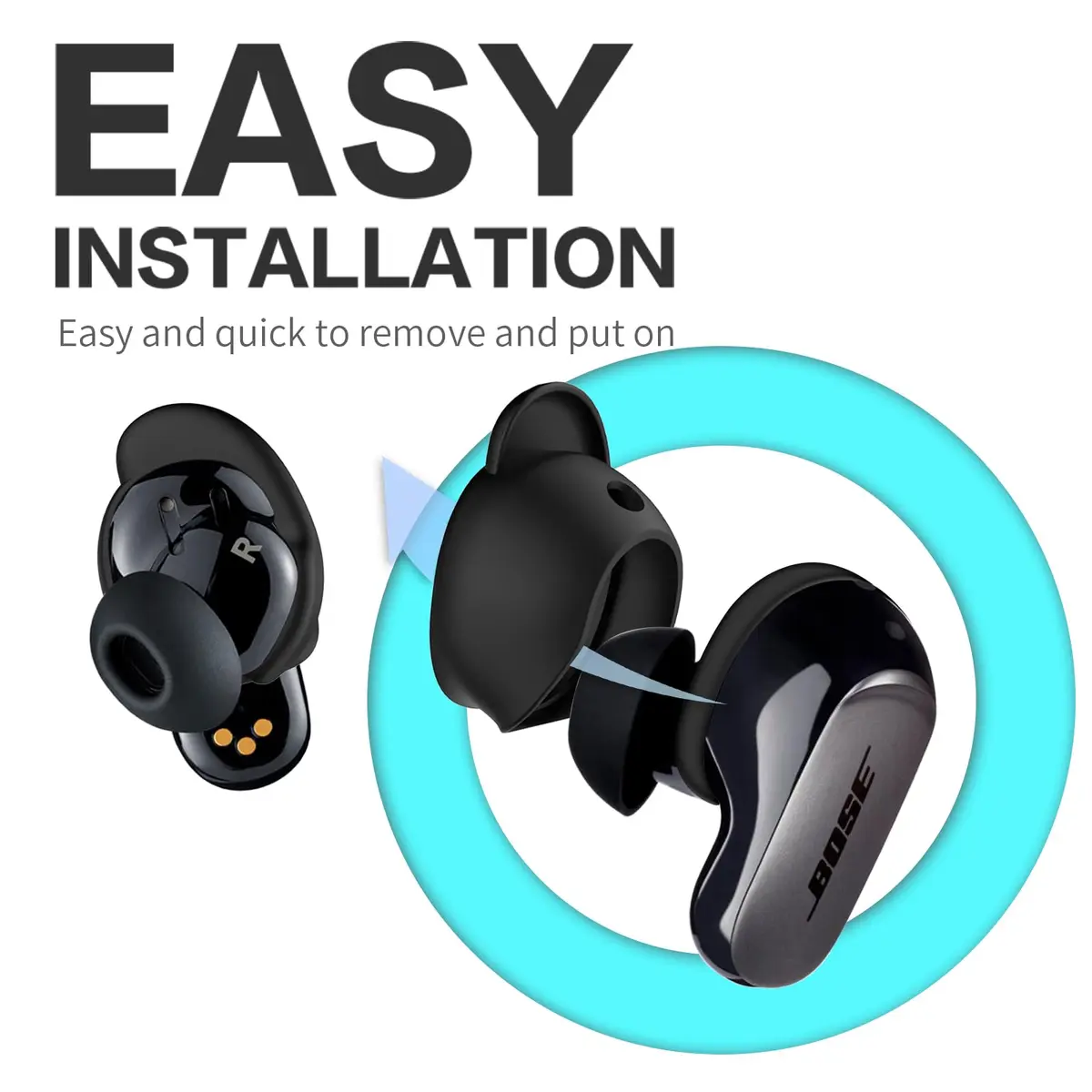 WOFRO Black Silicone Ear Tips Covers for Bose QuietComfort Earbuds II & Ultra | 3 Pairs (S/M/L) - view 5