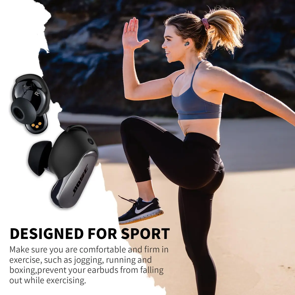 WOFRO Black Silicone Ear Tips Covers for Bose QuietComfort Earbuds II & Ultra | 3 Pairs (S/M/L) - view 2