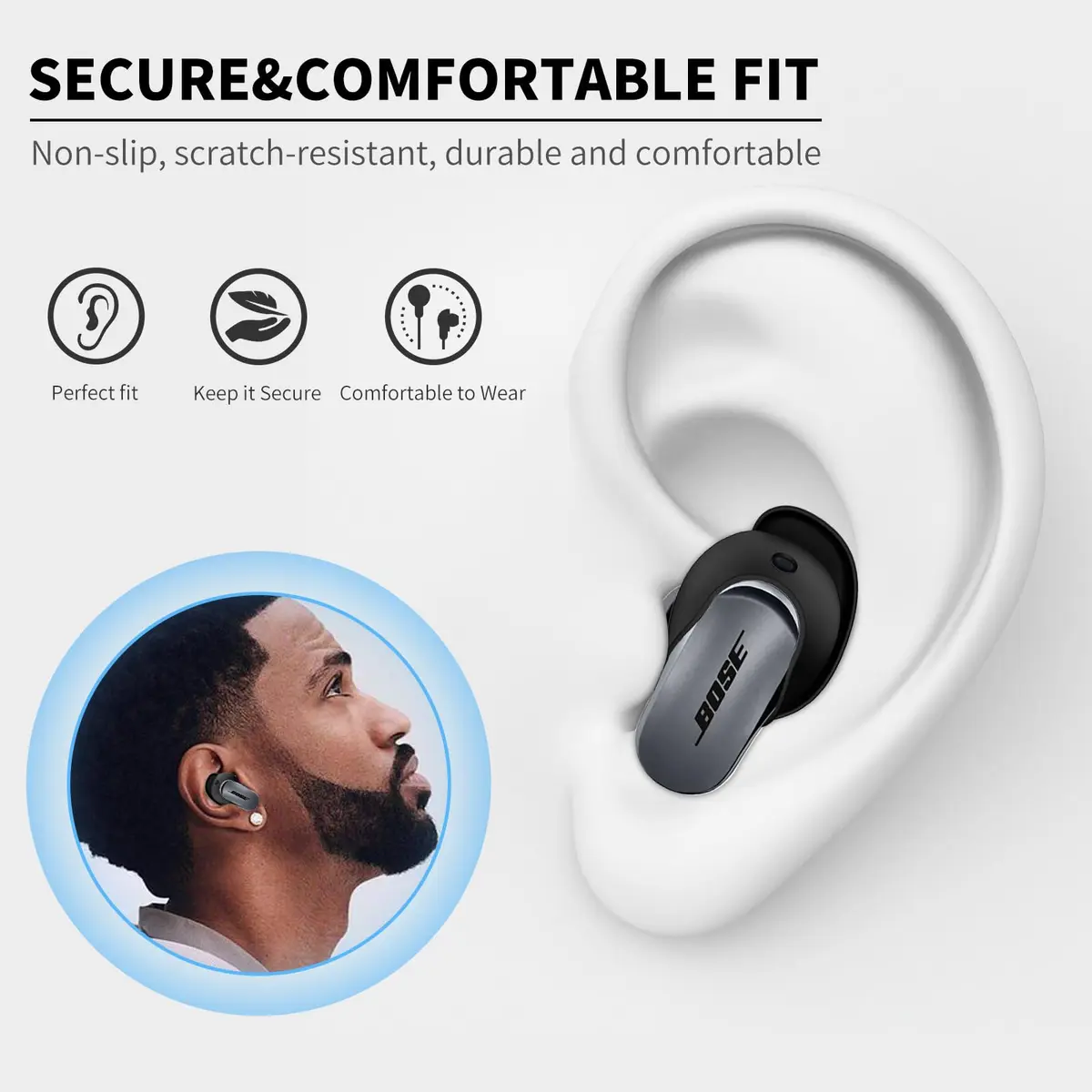 WOFRO Black Silicone Ear Tips Covers for Bose QuietComfort Earbuds II & Ultra | 3 Pairs (S/M/L) - view 3