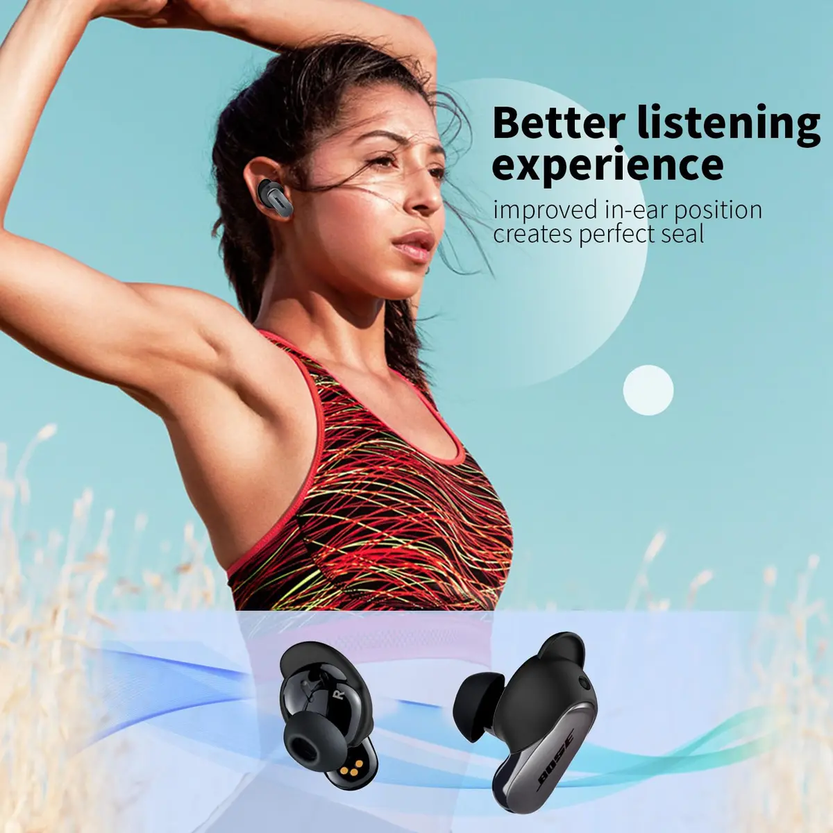 WOFRO Black Silicone Ear Tips Covers for Bose QuietComfort Earbuds II & Ultra | 3 Pairs (S/M/L) - view 4