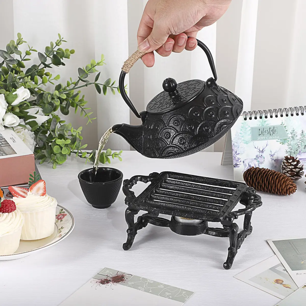 Sumnacon Cast Iron Tea Warmer with Tealight Candle Holder | Vintage Tea Pot Heater for Office & Party - view 3