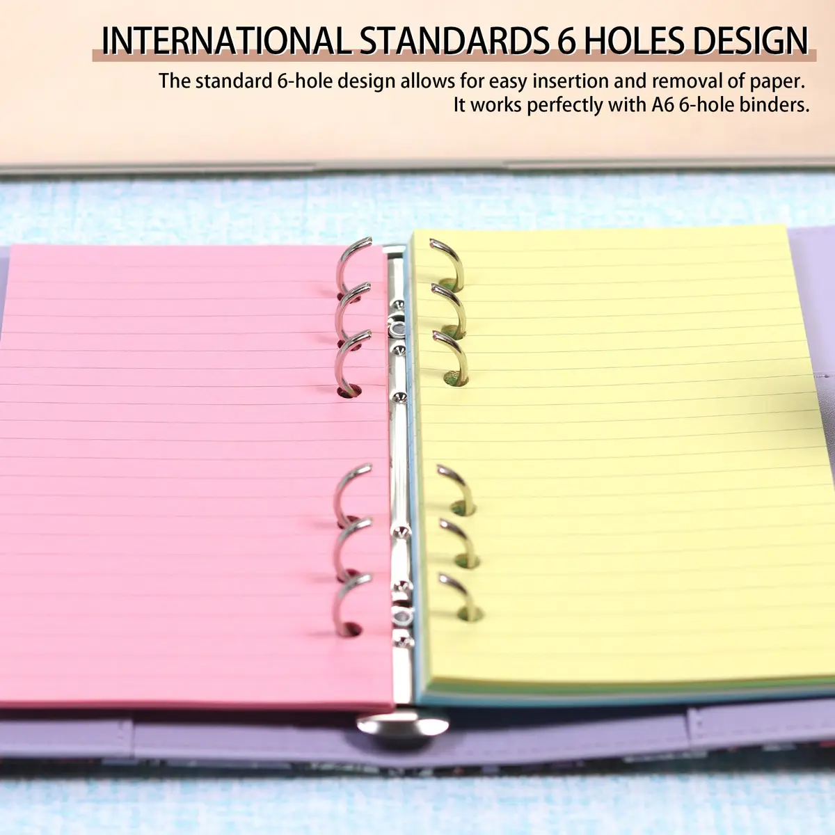 Mafegu Lined Refill Paper, Colorful Ruled Journal Fillers, A6 Planner Inserts | 50 Sheets, 120 GSM, 6-Hole Ring Fit - view 6