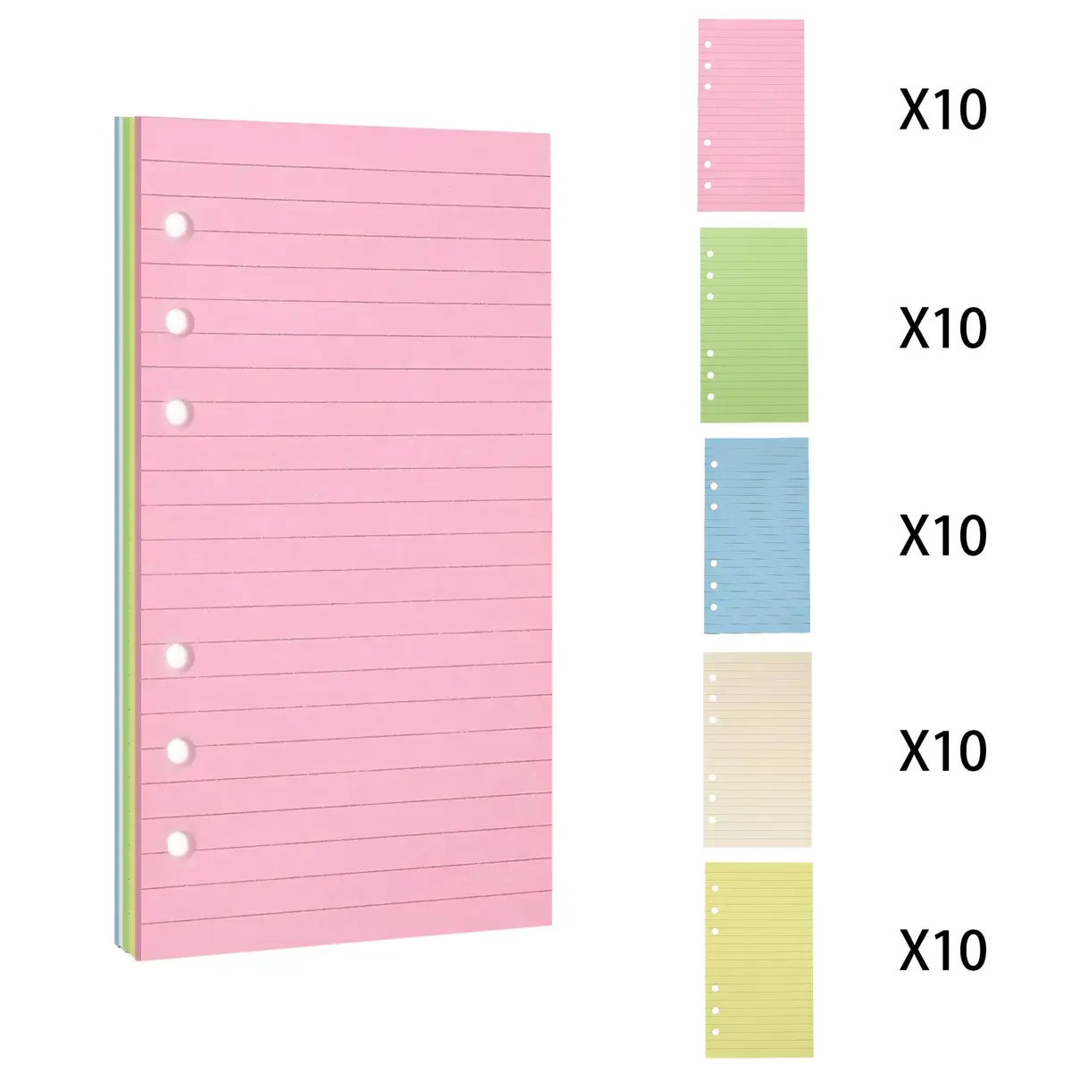Mafegu Lined Refill Paper, Colorful Ruled Journal Fillers, A6 Planner Inserts | 50 Sheets, 120 GSM, 6-Hole Ring Fit - view 3
