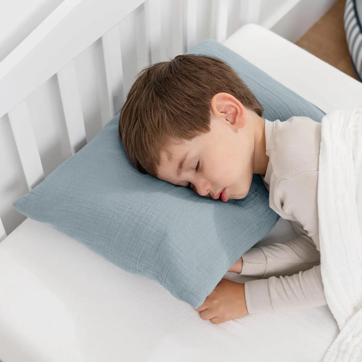 Comfy Cubs Toddler Pillow with Muslin Pillowcase 33cm x 46cm (13"x18") | Soft Microfiber Fill for Sleeping & Travel - view 2
