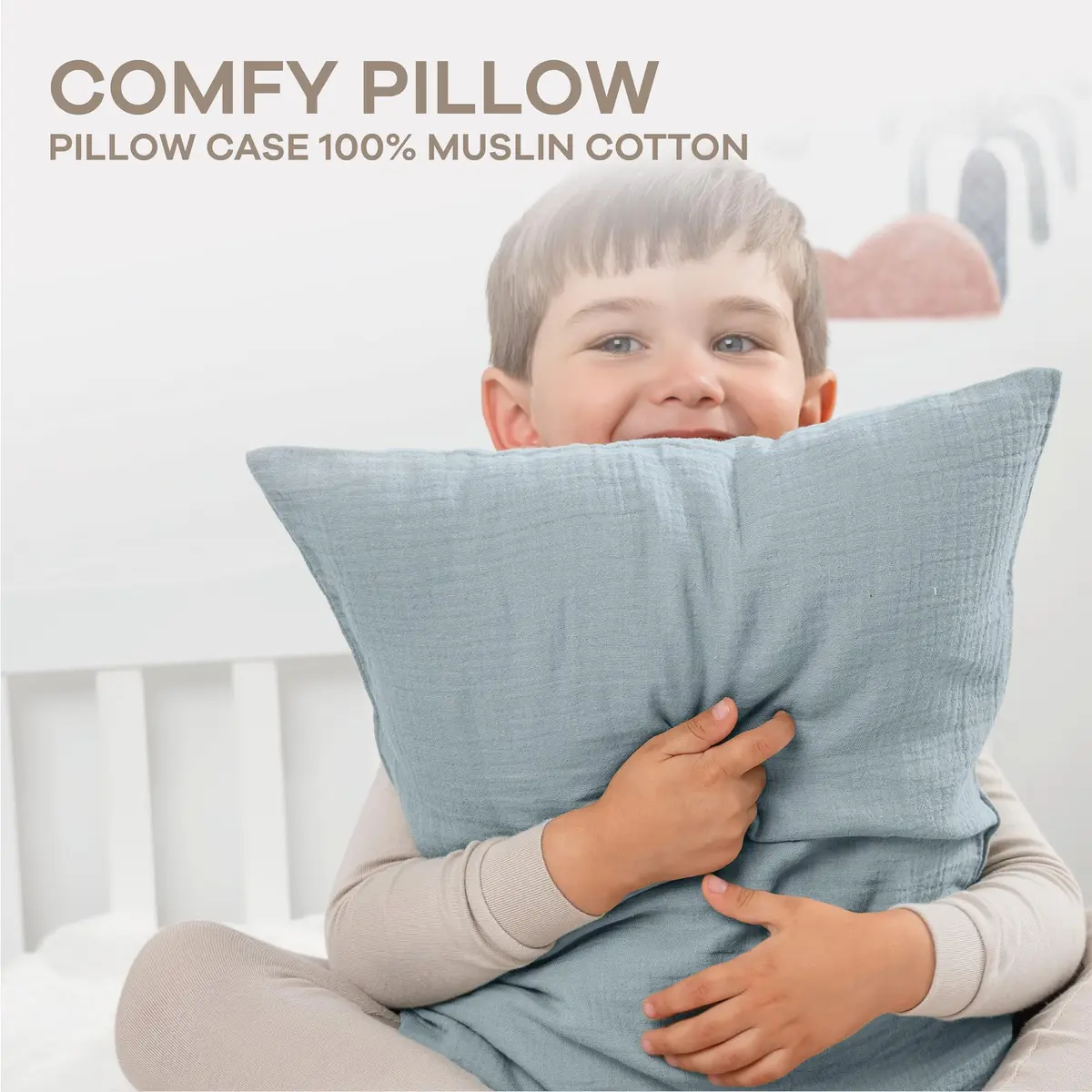 Comfy Cubs Toddler Pillow with Muslin Pillowcase 33cm x 46cm (13"x18") | Soft Microfiber Fill for Sleeping & Travel - view 3