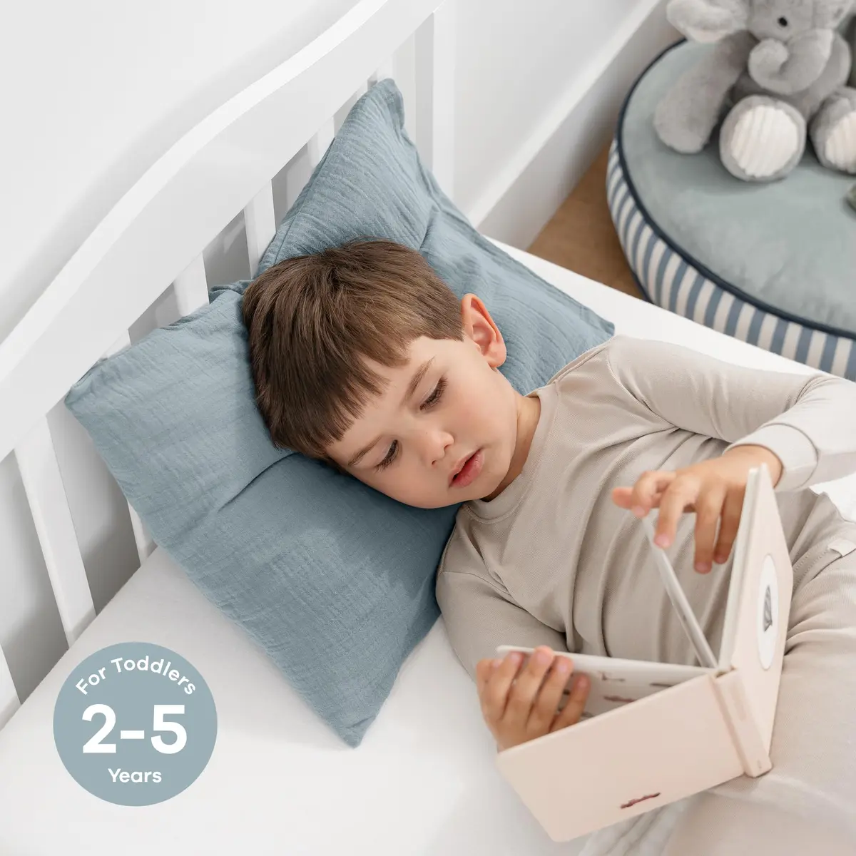 Comfy Cubs Toddler Pillow with Muslin Pillowcase 33cm x 46cm (13"x18") | Soft Microfiber Fill for Sleeping & Travel - view 4