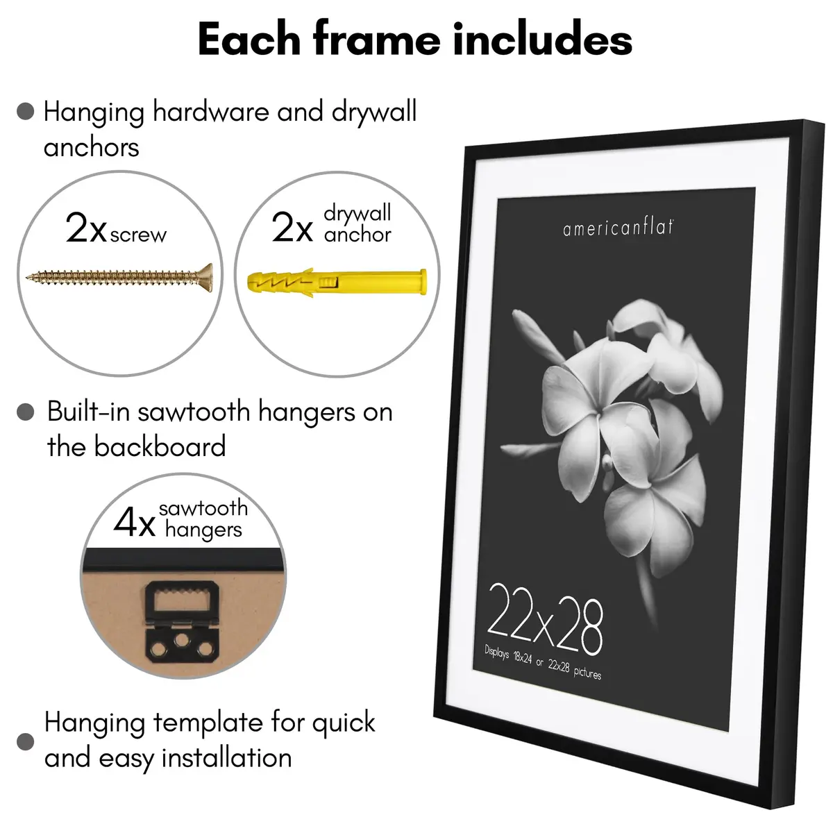 Americanflat 22x28 Deep Poster Frame - Matted to 18x24 - Black | Gallery-Style Wall Decor - view 4