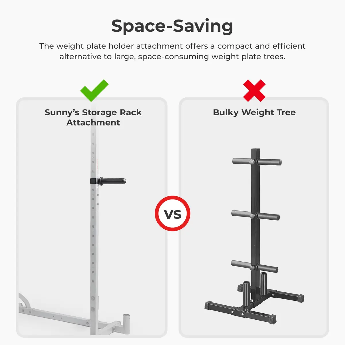 Sunny Health & Fitness Weight Plate Storage Attachment SF-XFA010 | 1.3 kg (2.9 lb) Holder, 45 kg (100 lb) Capacity, Adjustable Height - view 4