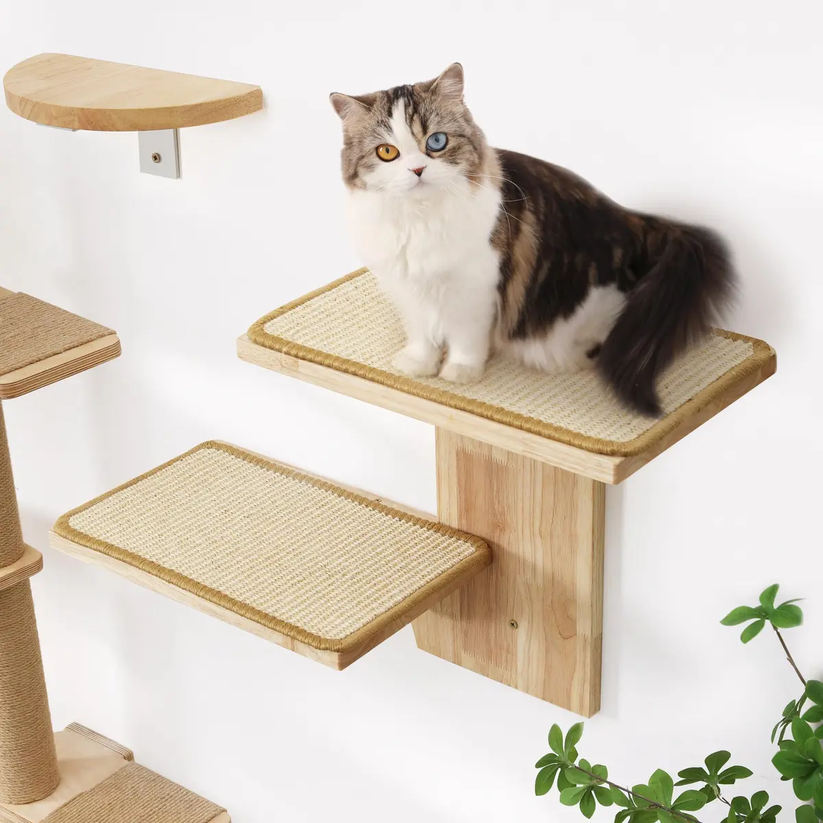 FUKUMARU Cat Wall Shelves, 2 Platform Tree Shape Wall-Mounted Shelf, Sisal Mat, Rubber Wood, Suitable for 16 Inch Drywall, Climb, Play, Nap - view 2