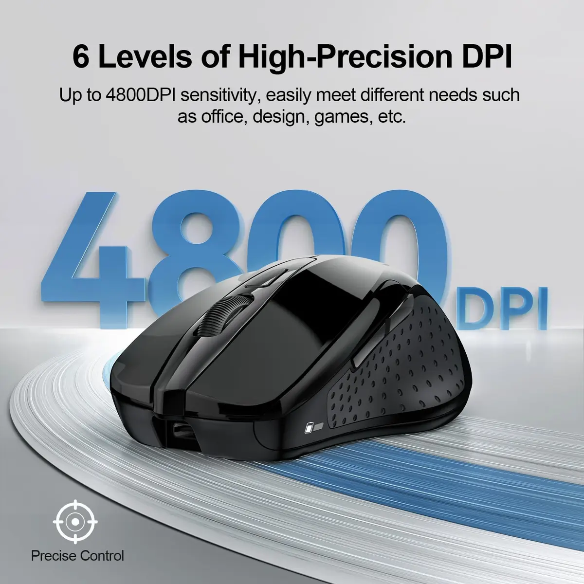 TECKNET Wireless Mouse, BT 5.0/2.4G, Rechargeable 6-DPI Silent, Black | Ergonomic for Small-Medium Hands - view 5