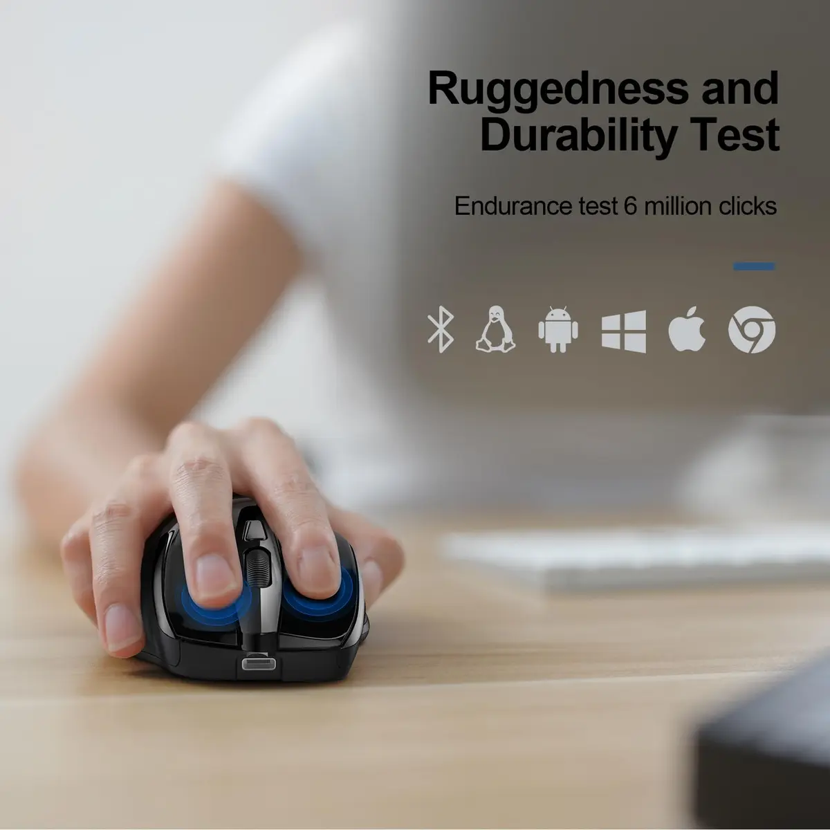 TECKNET Wireless Mouse, BT 5.0/2.4G, Rechargeable 6-DPI Silent, Black | Ergonomic for Small-Medium Hands - view 7
