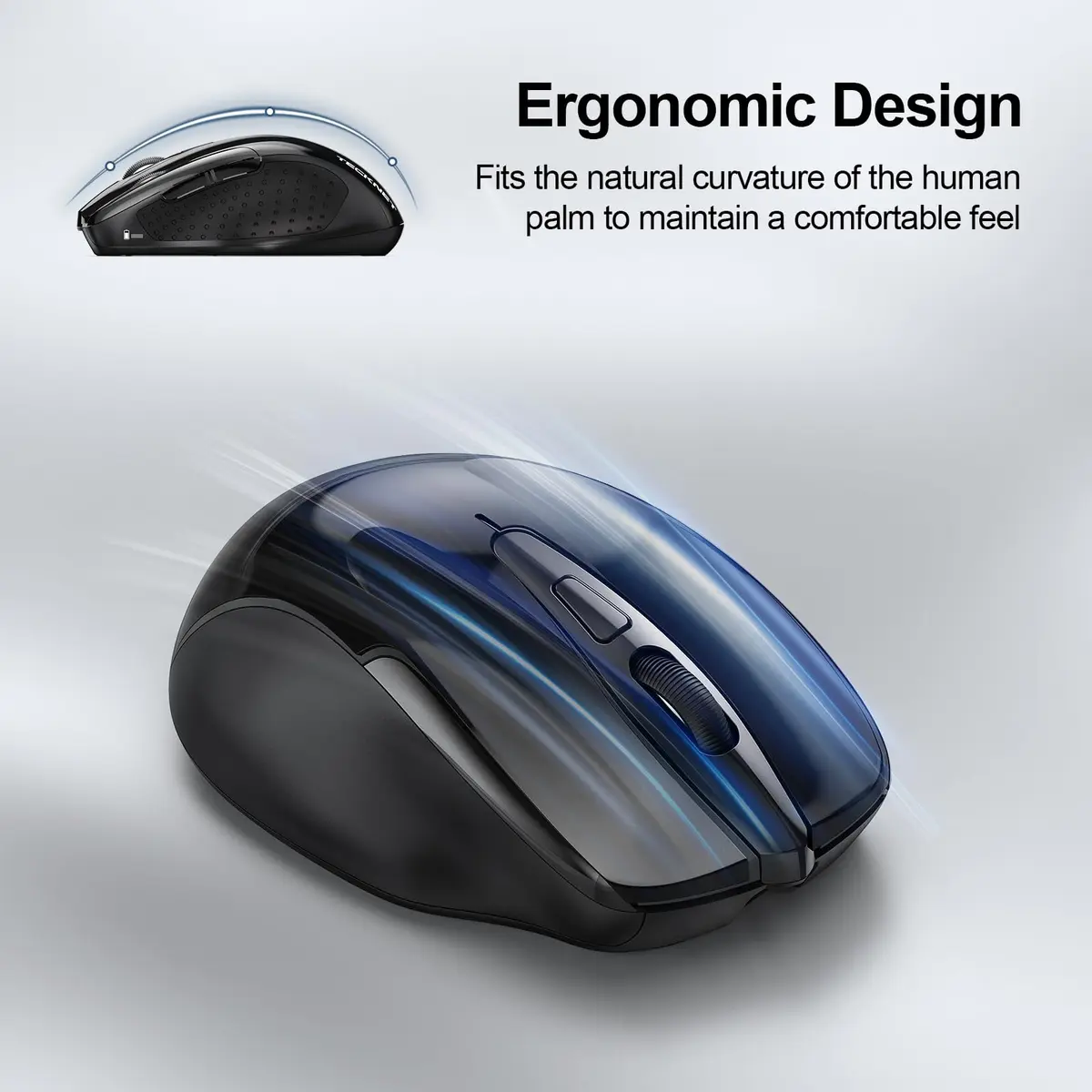 TECKNET Wireless Mouse, BT 5.0/2.4G, Rechargeable 6-DPI Silent, Black | Ergonomic for Small-Medium Hands - view 8