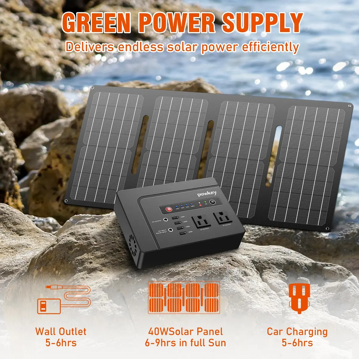 powkey 200W Portable Power Bank with Solar Panel 40W | 146Wh Emergency Power Station - view 6