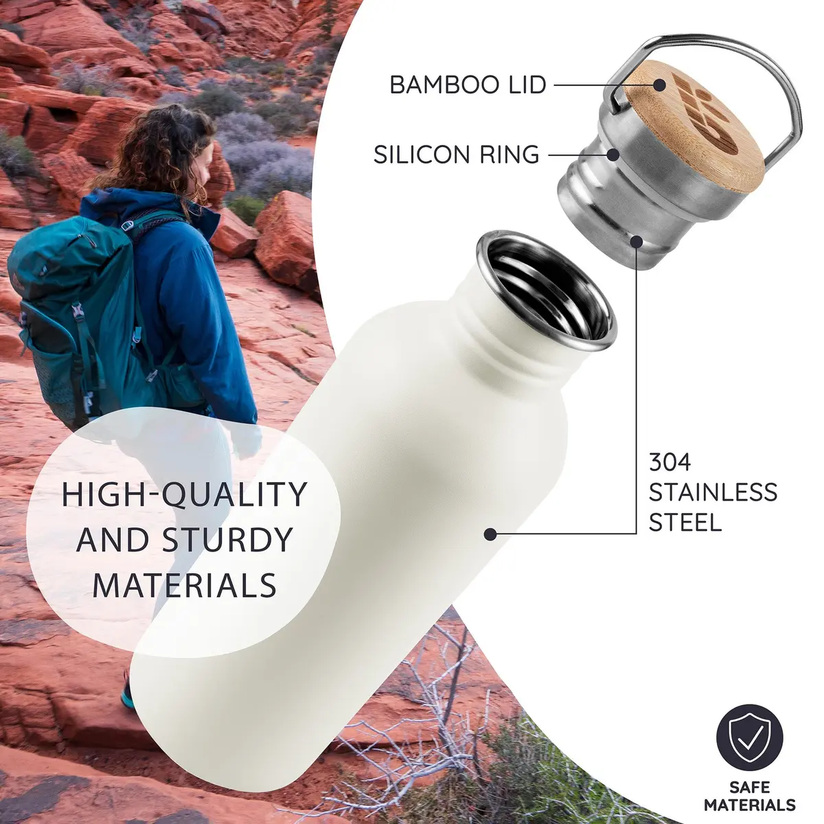 Bambaw Metal Water Bottle 1L | Reusable Stainless Steel Sports Bottle, Polar White, Leakproof & Eco-Friendly (70-120 chars) - view 2