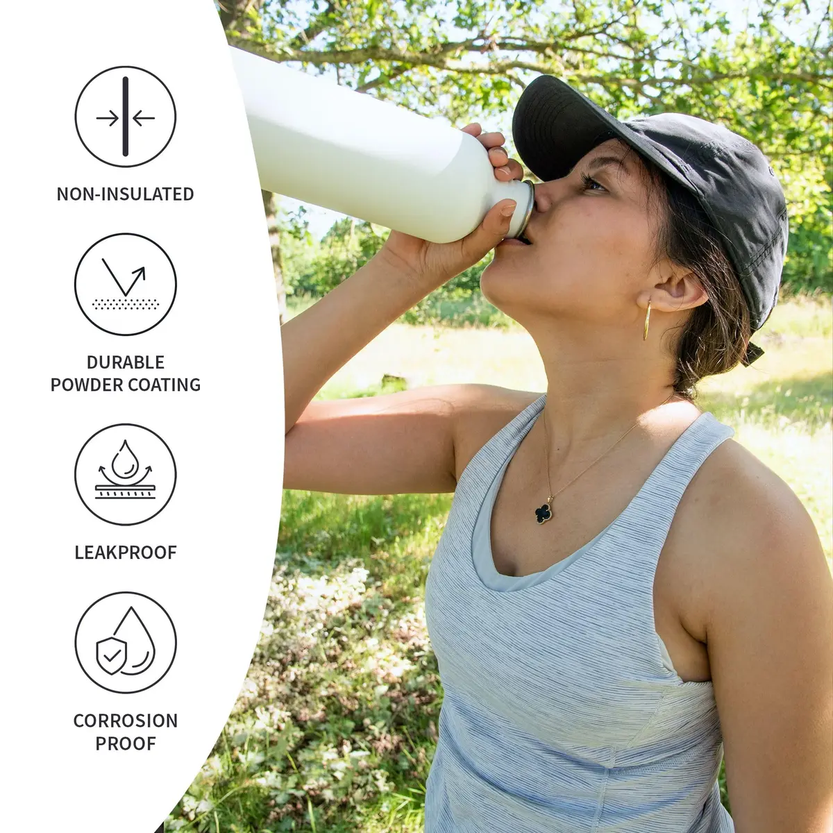 Bambaw Metal Water Bottle 1L | Reusable Stainless Steel Sports Bottle, Polar White, Leakproof & Eco-Friendly (70-120 chars) - view 3