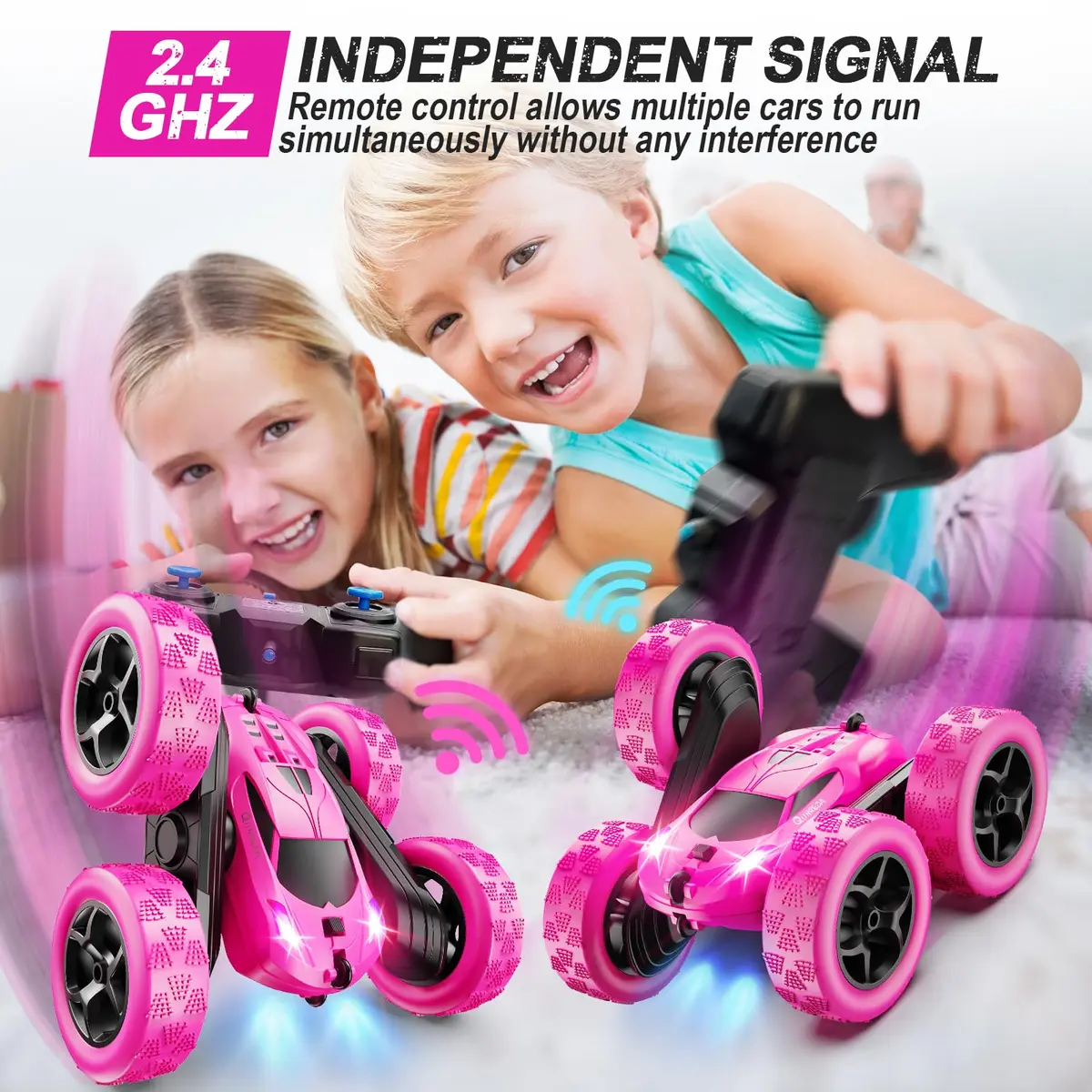 QUNREDA RC Stunt Car for Girls, Rose 6.3"x6.3"x2.9" | Double Sided 360° Rotating Crawler with 50 Min Playtime - view 3