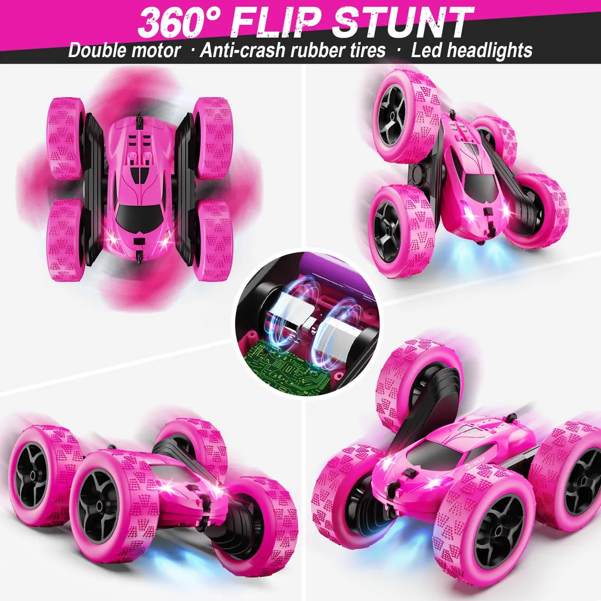 QUNREDA RC Stunt Car for Girls, Rose 6.3"x6.3"x2.9" | Double Sided 360° Rotating Crawler with 50 Min Playtime - view 4