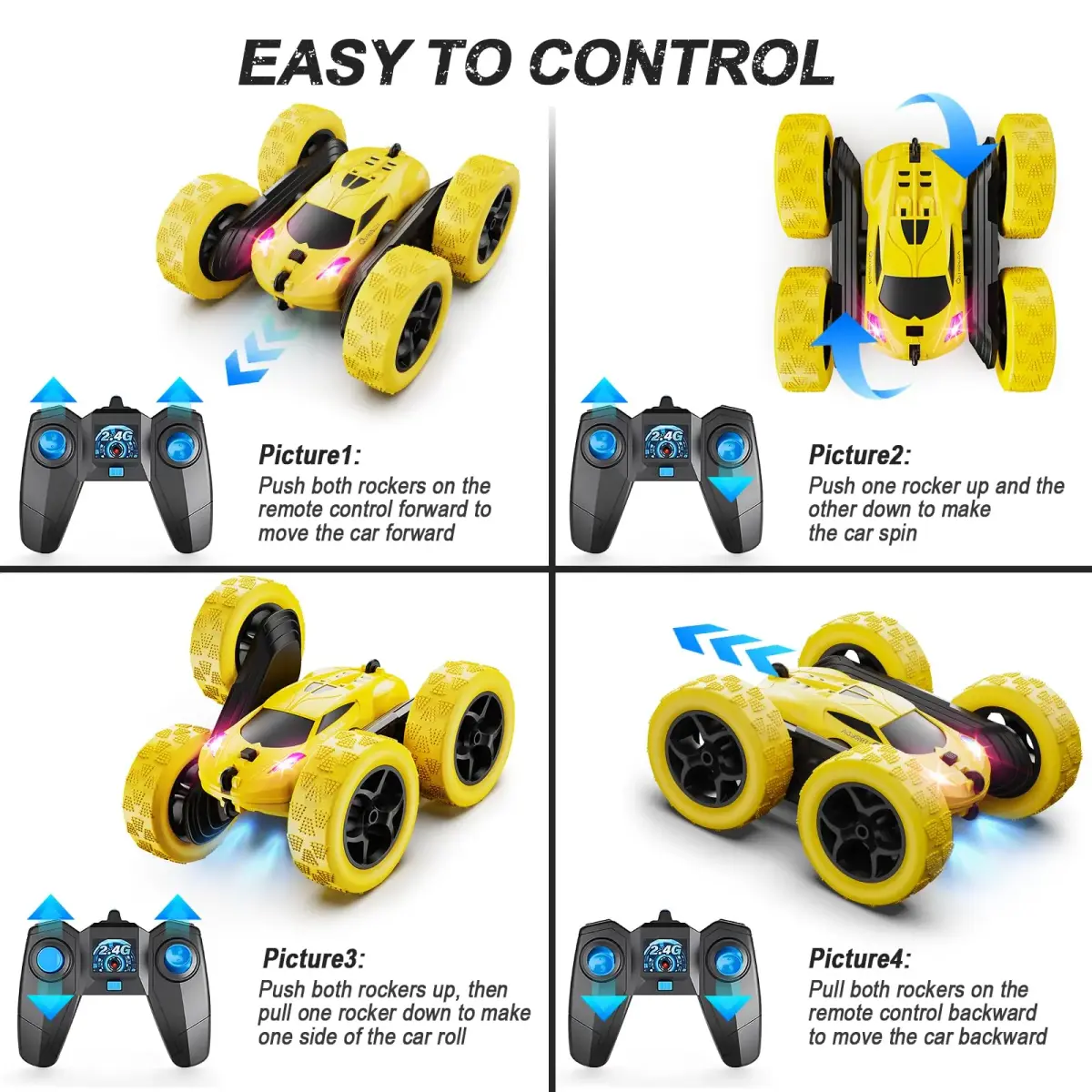 QUNREDA Remote Control Stunt Car 16.0cm (6.3") | 4WD 360° Flips & 50 Min Playtime - view 6