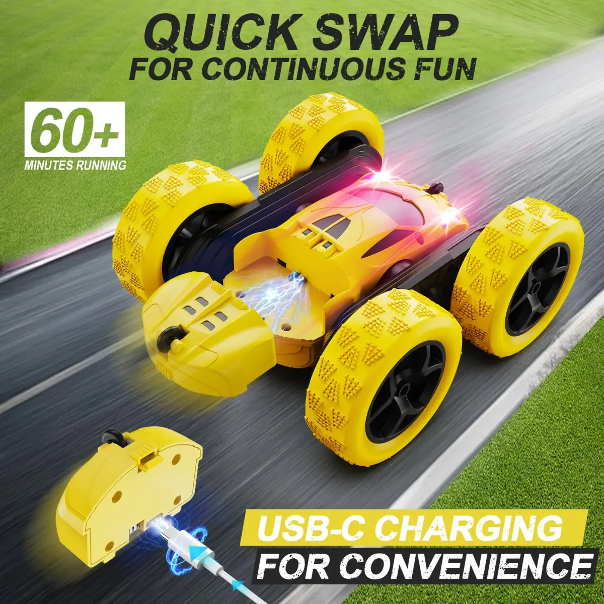 QUNREDA Remote Control Stunt Car 16.0cm (6.3") | 4WD 360° Flips & 50 Min Playtime - view 2