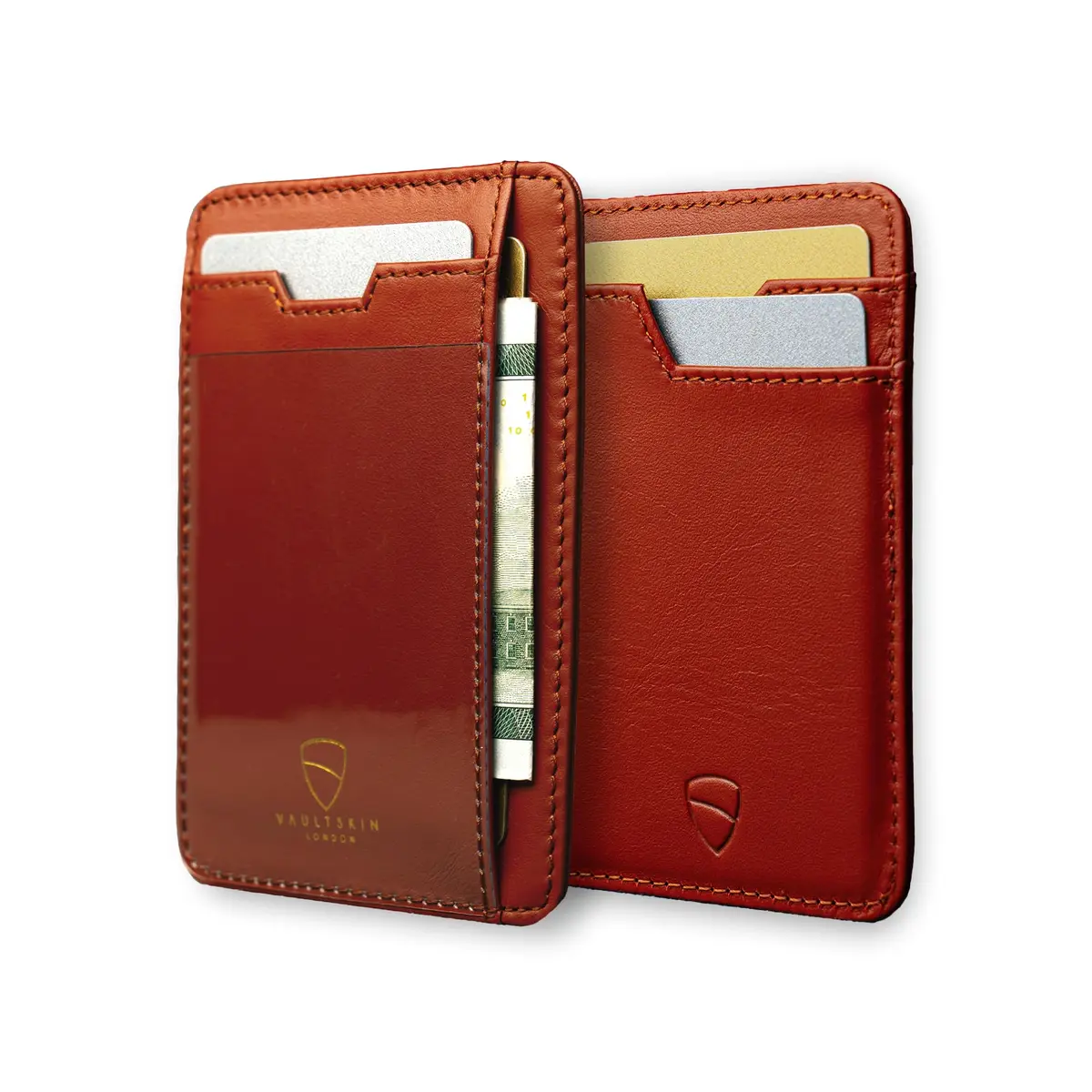 Vaultskin Brixton Slim Leather Card Wallet with ID Window, RFID (Chestnut) - main product image