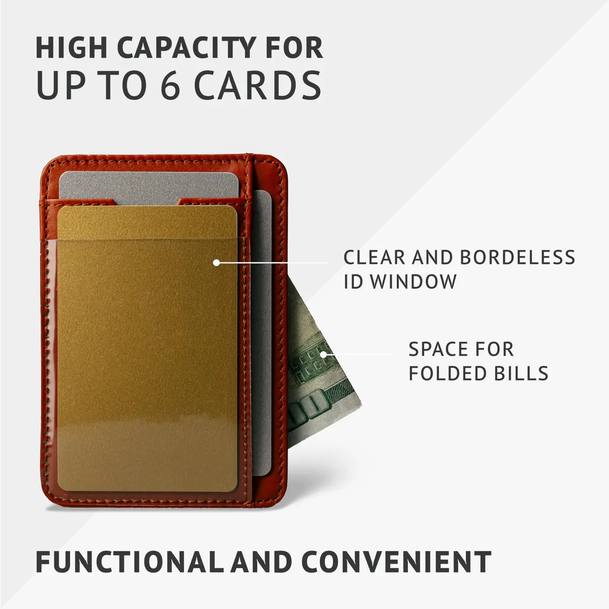 Vaultskin Brixton Slim Leather Card Wallet with ID Window, RFID (Chestnut) - view 5