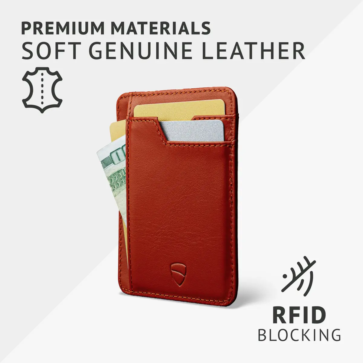 Vaultskin Brixton Slim Leather Card Wallet with ID Window, RFID (Chestnut) - view 3