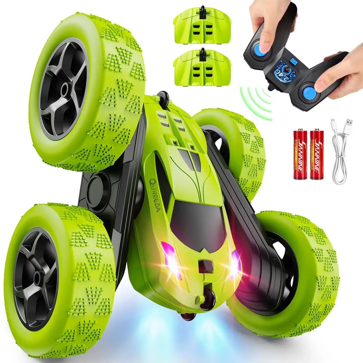 QUNREDA Stunt RC Car 16.0 cm (6.3 inches) | Double-Sided 360° Rotating Toy for Kids Ages 6-12 - main product image