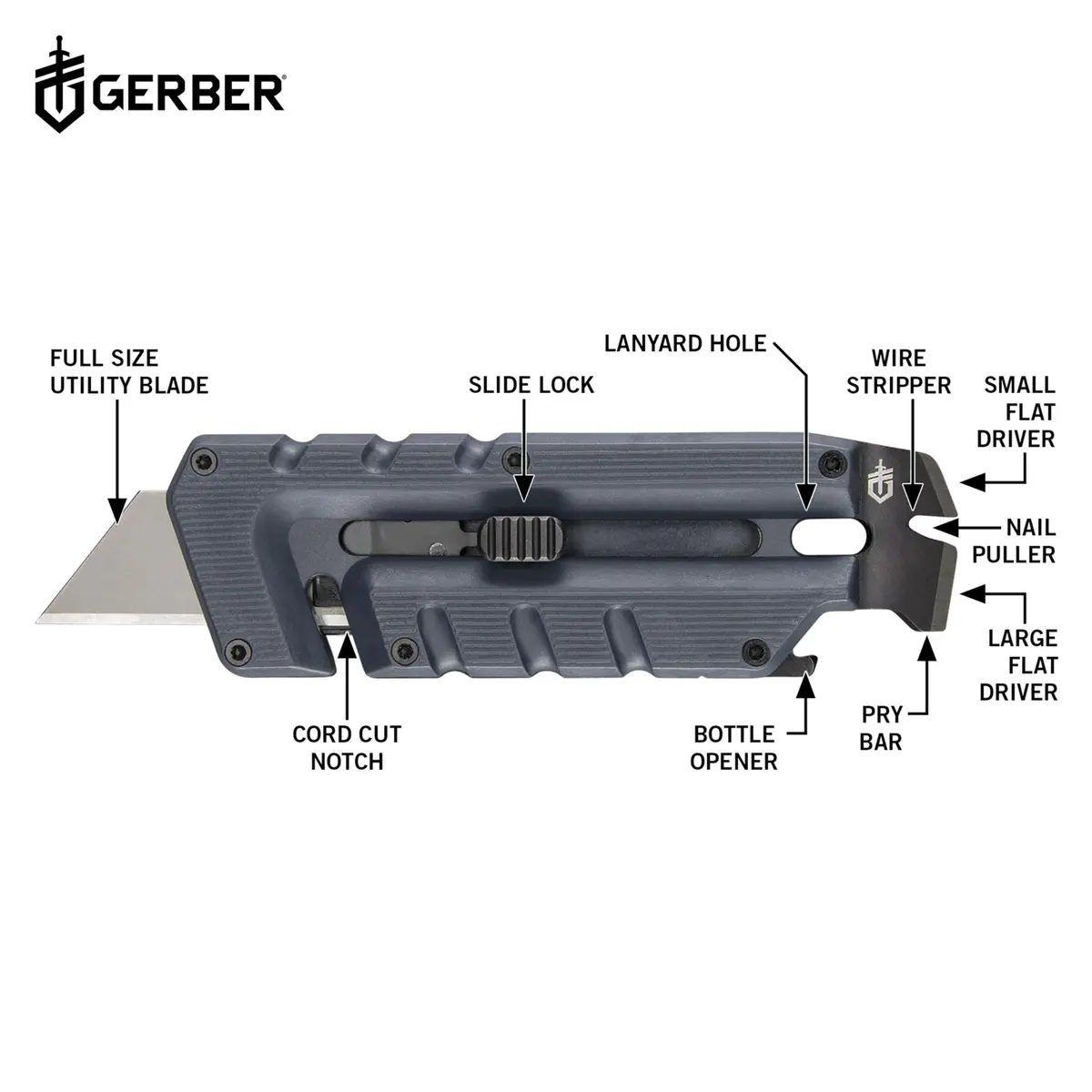 Gerber Prybrid Utility Knife Multitool 8-in-1 with Pry Bar & Bottle Opener, Blue - view 3