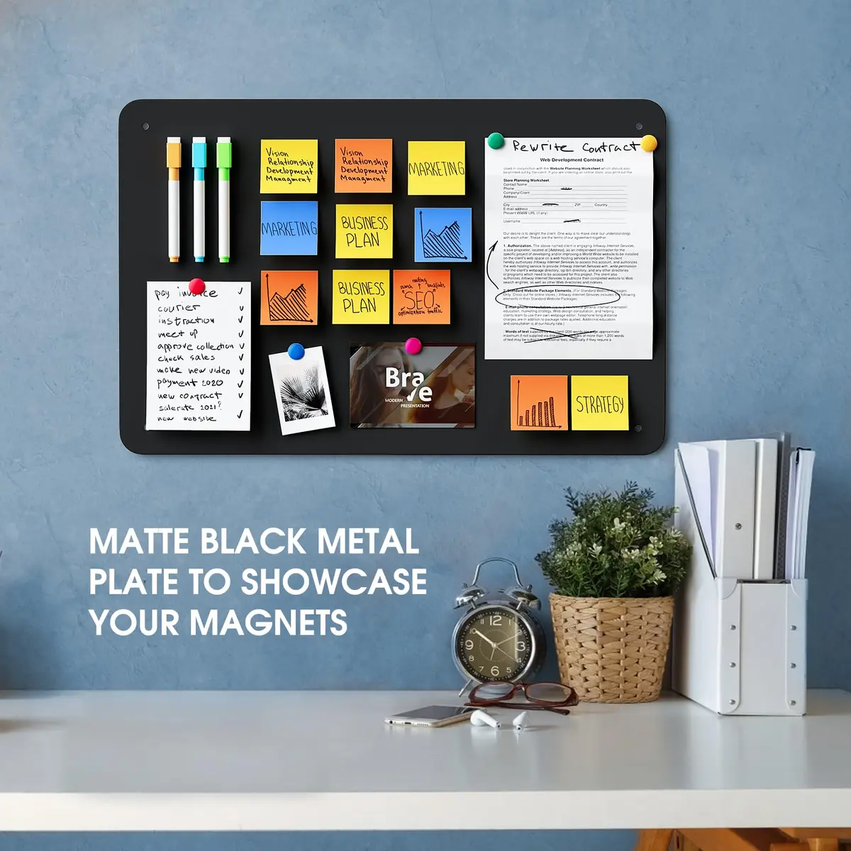 MaxGear Magnetic Board for Wall 17.5" x 11.4" Black Metal Magnet Board | Versatile Magnetic Display - view 5