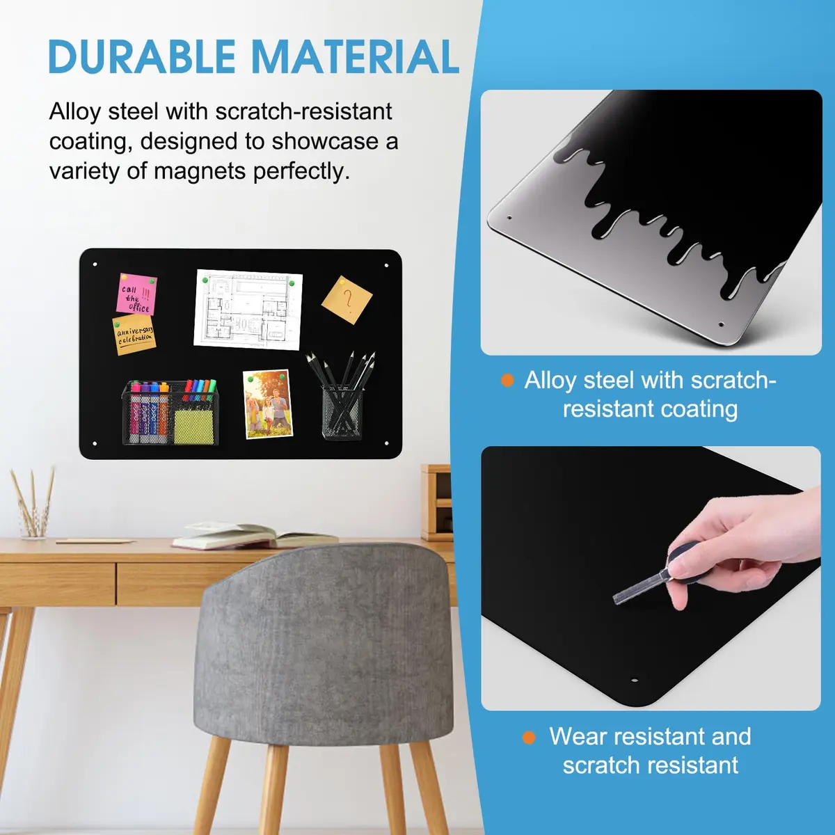 MaxGear Magnetic Board for Wall 17.5" x 11.4" Black Metal Magnet Board | Versatile Magnetic Display - view 2