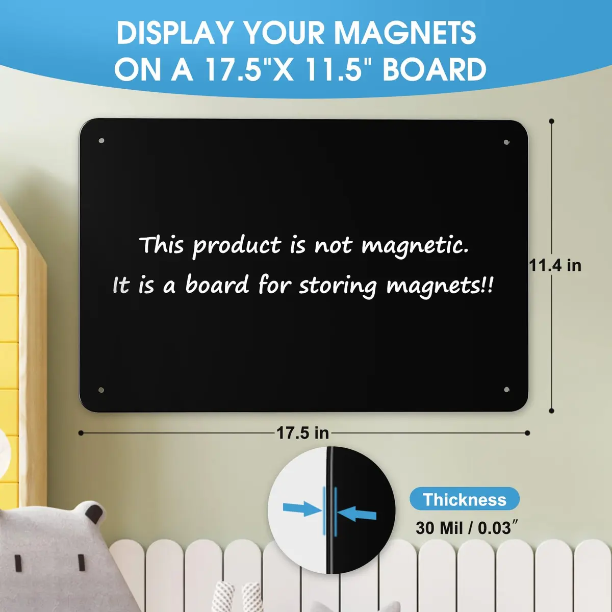 MaxGear Magnetic Board for Wall 17.5" x 11.4" Black Metal Magnet Board | Versatile Magnetic Display - view 3