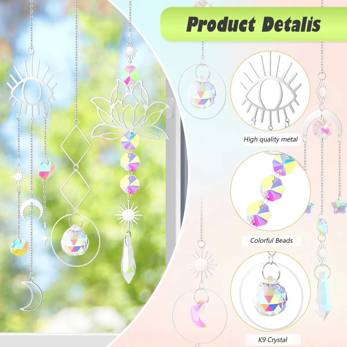 ilclviz Suncatcher Crystal Hanging Sun Catcher Prism 6 pcs | Elegant Rainbow Decor for Windows & Garden - view 5