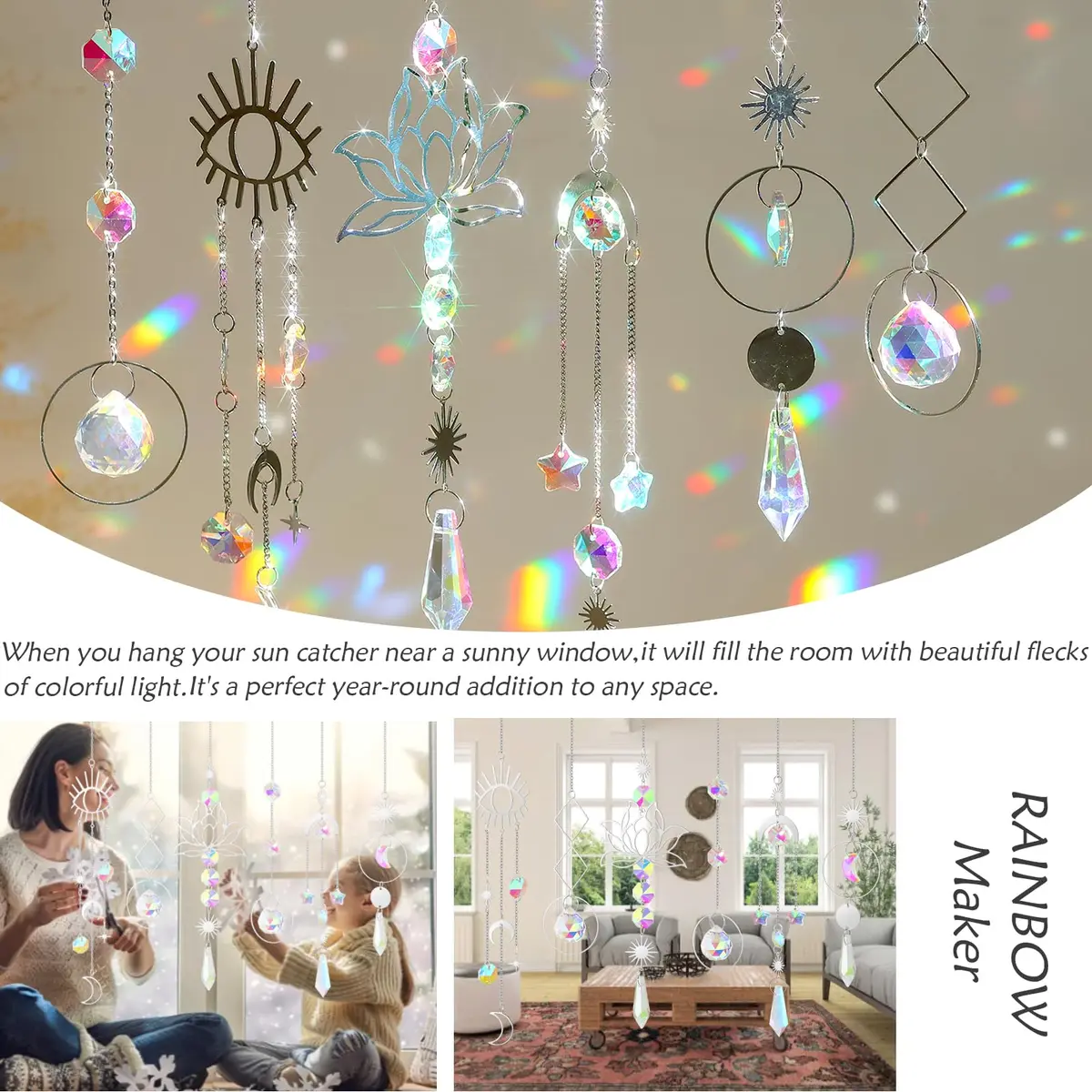 ilclviz Suncatcher Crystal Hanging Sun Catcher Prism 6 pcs | Elegant Rainbow Decor for Windows & Garden - view 7