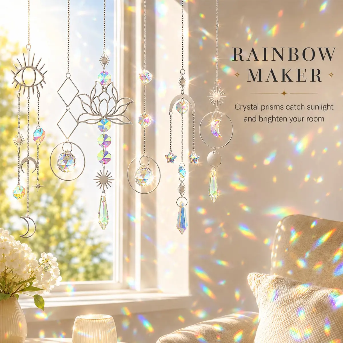 ilclviz Suncatcher Crystal Hanging Sun Catcher Prism 6 pcs | Elegant Rainbow Decor for Windows & Garden - view 2