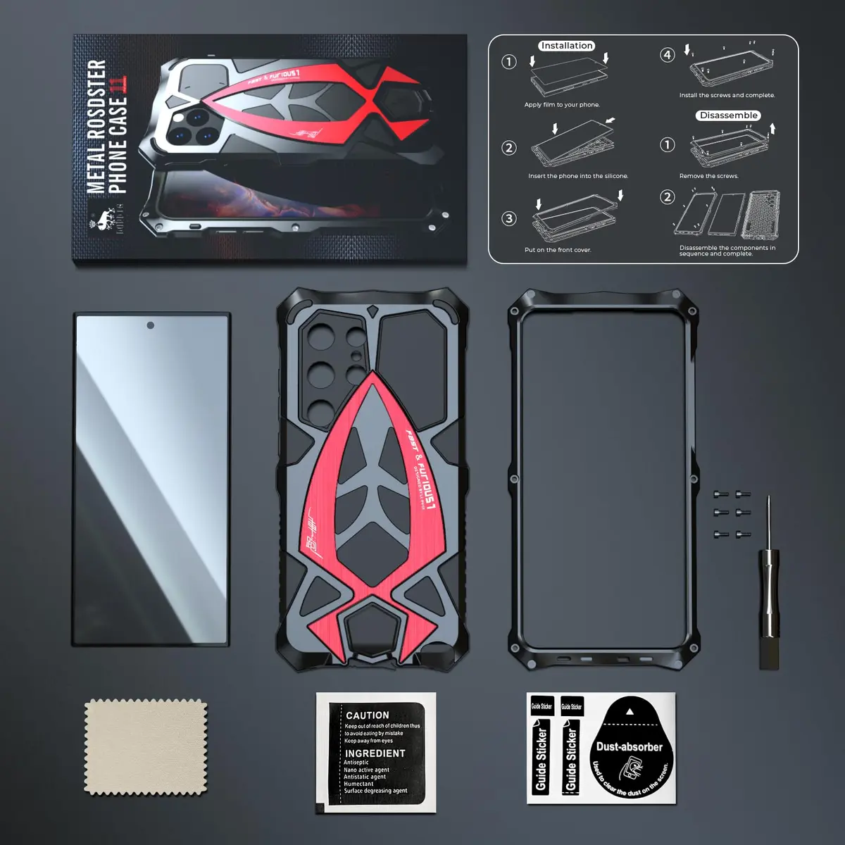 Lunivop Heavy Duty Case for Samsung Galaxy S24 Ultra (6.8 inch) | Military Grade Protection, Black Red - view 4