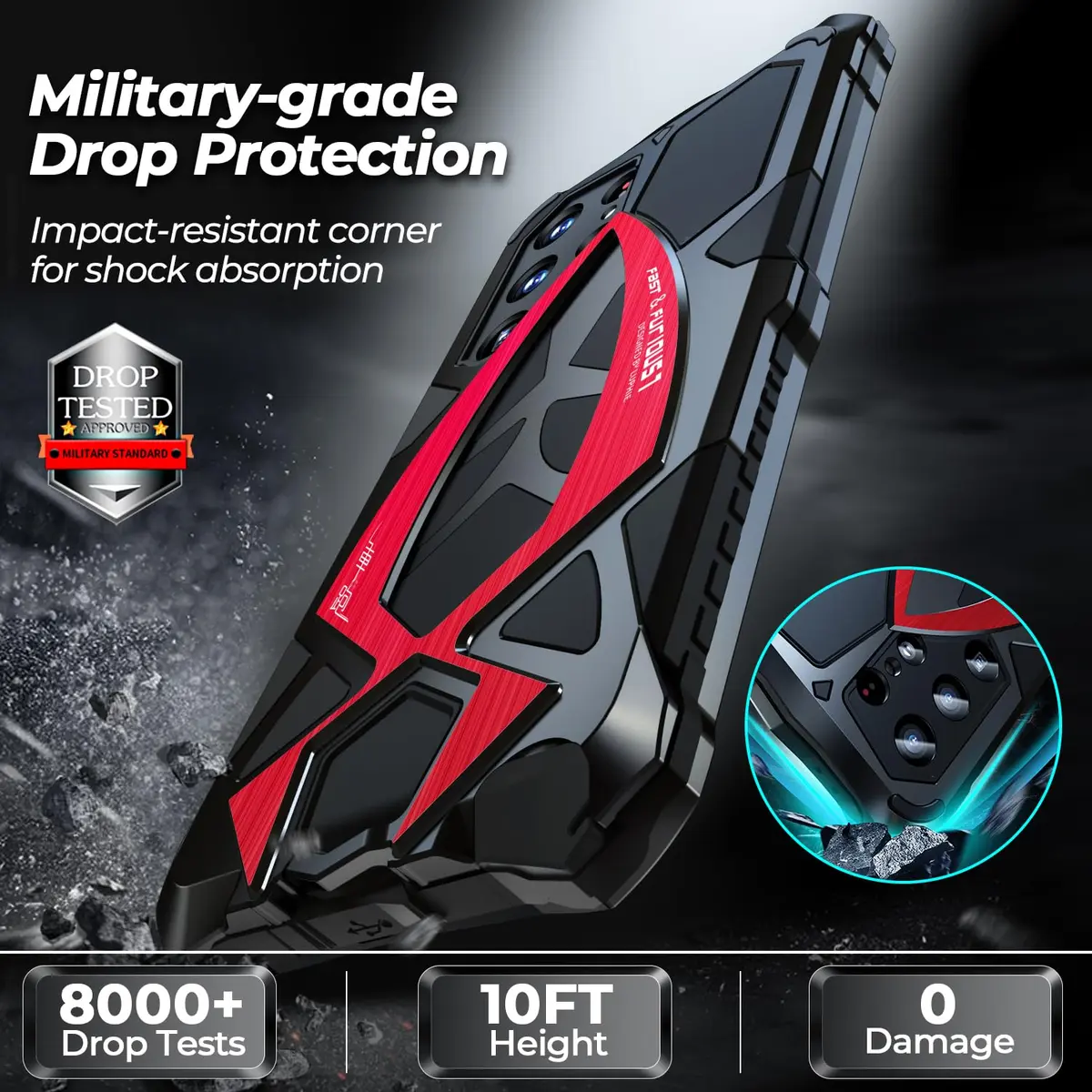 Lunivop Heavy Duty Case for Samsung Galaxy S24 Ultra (6.8 inch) | Military Grade Protection, Black Red - view 6
